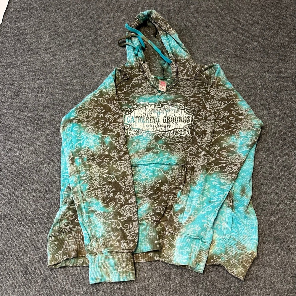 MV Sport Hoodie Womens XXL Teal Brown Tie Dye Damask Gathering Grounds Coffee